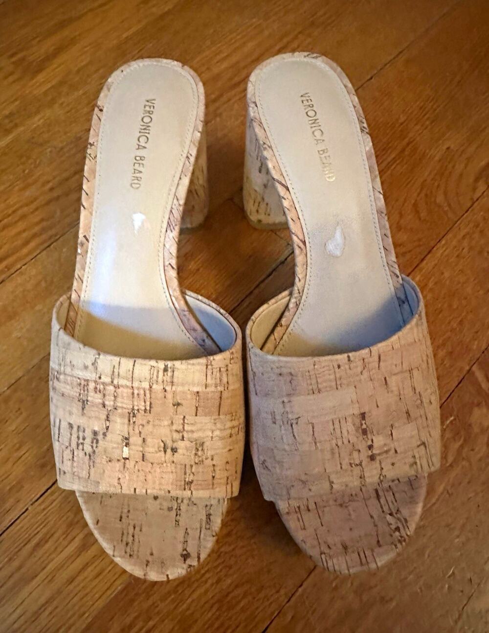 Veronica Beard Womens Beige Cork Slide Block Heel US 7.5